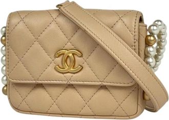 Chanel Pre-owned Vintage Mini Shoulder Bag - Dames - Vintage Mini Tas - Beige - ONE Size - Leer - Vintage