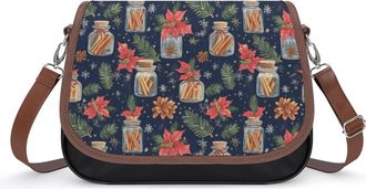 Generic Vintage Glass Jars Christmas Crossbody Bag Womens Handbag PU Message Bags Shoulder Purse with Adjustable Strap