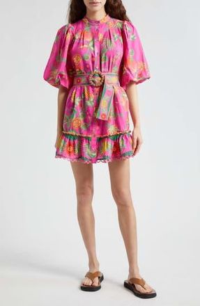 Farm Rio Delicate Fruit Garden Tie Belt Mini Shirtdress in Pink at Nordstrom Rack, Size Large