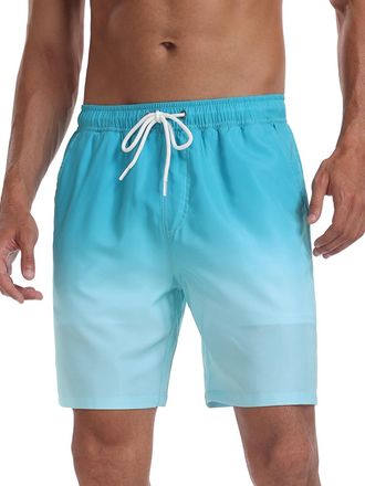 SHEKINI Mens Swim Trunks Quick Dry Swimming Shorts with Compression Liner Pockets Stretchy Summer Beach Boxers, Blue & White Gradient, X-Large