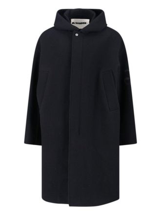 Jil Sander Virgin Wool Coat With Logo Detail - Black