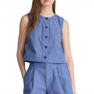 Apiece Apart Godet Button Front Tank Top In Chambray
