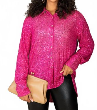 Fifteen Twenty Sequin Shirt In Pink