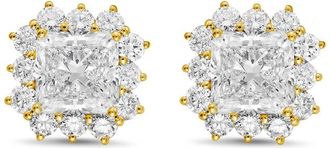 Diana M. Jewels 14kt yellow gold 15cts lab grown Radiant Cut Diamond Halo Earrings