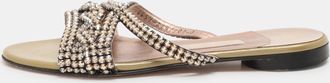 Gina Olive Crystals Embellished Flats Sandals