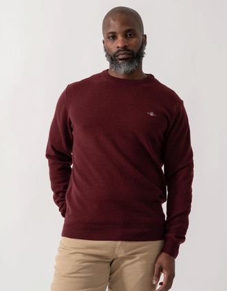 GANT Mens GANT Mens Superfine Lambswool Crew Neck Jumper - 677 Bordeaux Melange - Red - Size: 40