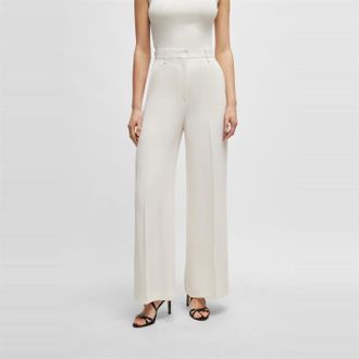 HUGO BOSS Womens Tikela Solid Patterned Wide Leg Chinos in Open White - Size 14 UK