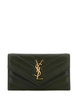 Saint Laurent quilted card holder - women - Calf Leather - One Size - Green
