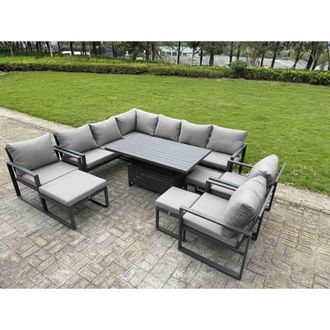 Fimous 12 Seat Aluminium Sofa Set with Lifting Table, 3 Stools & 3 Chairs in Dark Grey