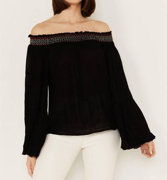 Panhandle Off The Shoulder Smocked Top In Black