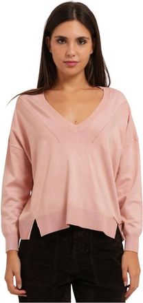Gaud&igrave; Trui met wijde V-hals - Dames - V-hals truien - Roze - S - Truien & Vesten