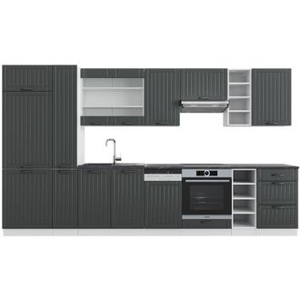 Vicco Mueble De Cocina Fame-line, Antracita Casa De Campo/blanco, 355 Cm Con Armario Alto, Sin Encimera