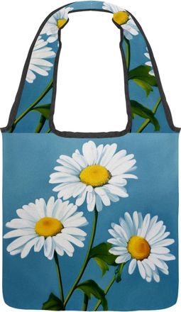 Generic Daisy Reversible Canvas Shoulder Tote - Double-Sided Print, 12oz Cotton, 27cm Drop, Fold-Flat Bag for Travel, Shopping, Street Outings