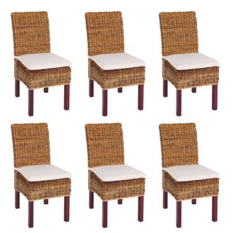 Hhg Hhg - Lote De 6 Sillas De Comedor Silla De Mimbre M69 Silla Bali Mimbre Pl&aacute;tano, Light, Con Coj&iacute;n