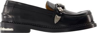 Toga Archives Zwarte leren loafers met 4 cm hak - Dames - Loafers - Zwart - 35 EU - Leer - Schoenen