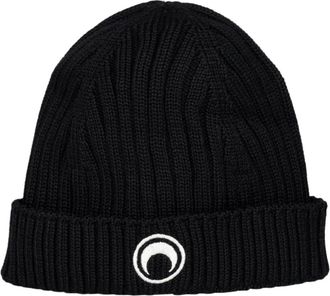 Marine Serre Beanies, unisex, Black, Size: ONE SIZE Black Moon Logo Knit Beanie