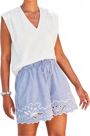 Fifteen Twenty Womens Darcy Embroidered Shorts In Navy With Off White