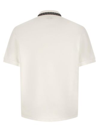 Versace Greca-Embroidered Collar Polo Shirt - White