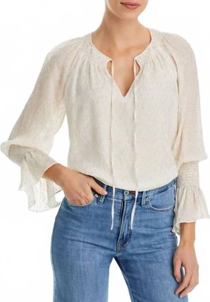 Ramy Brook Faith Metallic Peasant Top In White Gold
