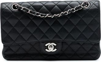 Chanel Borsa a spalla Double Flap media in pelle Caviar 2009-2010 - Nero