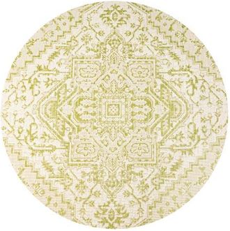 Jonathan Y Designs Estrella Bohemian Medallion Textured Weave Indoor/Outdoor Round Area Rug in Cream/green at Nordstrom, Size 5Ft 0In X 5Ft 0In