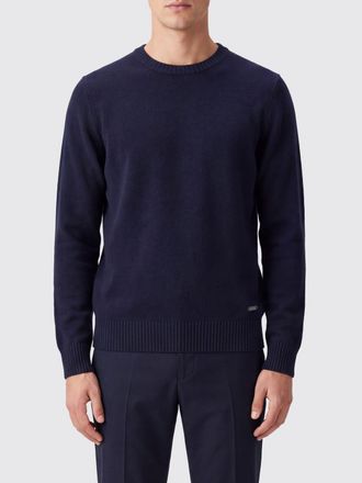 Brooksfield Maglia girocollo da uomo in pura lana con bordi a costine