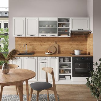 Vicco Mueble De Cocina R-line, Casa De Campo Blanca/blanca, 240 Cm Sin Encimera