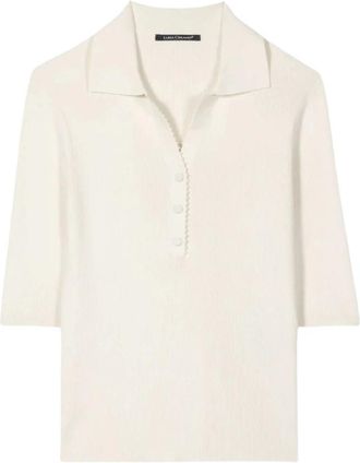Luisa Cerano Truien & Vesten, Dames, Beige, XL, Geribbelde Poloshirt
