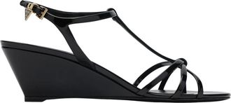 Prada Wedges, female, Black, Size: 8 1/2 US Patent Leather Sandals
