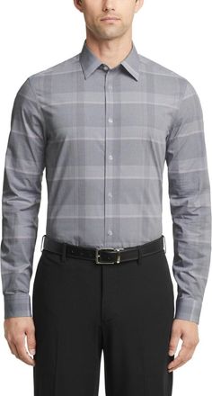 Calvin Klein Steel Dress Shirt Mens Gray Multi Slim Fit Stretch FTS81
