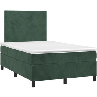 vidaXL Vidaxl - Cama Box Spring Colch&oacute;n Y Led Terciopelo Verde Oscuro 120x190cm