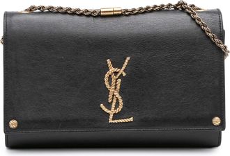 Saint Laurent Pre-owned Womens Medium Smooth Calfskin Braided Monogram Kate Crossbody - Black Leather - One Size