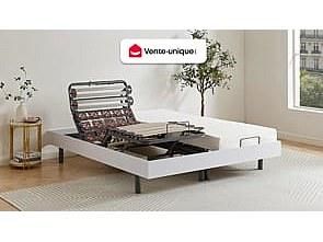 Vente-Unique Rete relax doghe e 2x25 sospensioni deco in legno bianco di YSM&Eacute;E - 2 x 80 x 200 cm - Motori OKIN