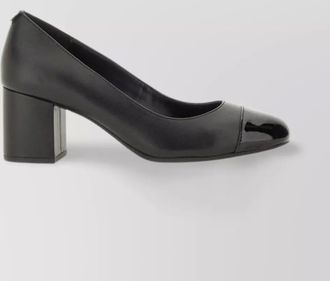 Michael Kors block heel round toe pumps with patent cap