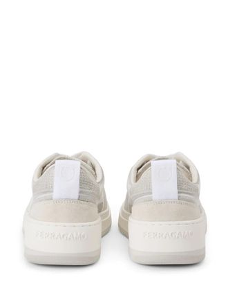 Ferragamo Mesh and Suede Panelled Sneaker - White