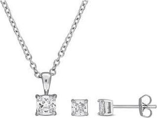 Delmar Cushion Cut Cubic Zirconia Stud Earrings & Pendant Necklace Set in White at Nordstrom Rack