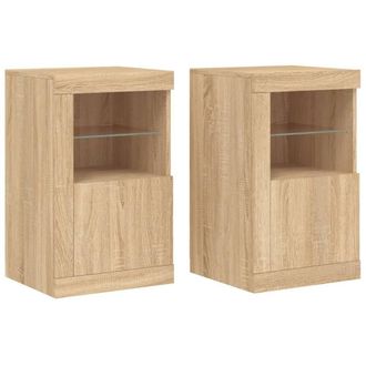 Berkfield Home Side Cabinets with LED Lights 2 pcs Sonoma Oak Engineered Wood in Light Brown
