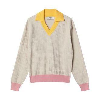 Fendi V-neck Knitwear, female, Beige, Size: 2XS Color Block Pullover