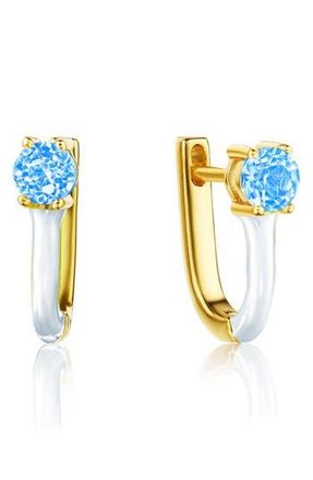House of Frosted White Enamel & Stone Huggie Hoop Earrings in White/Blue Topaz at Nordstrom Rack