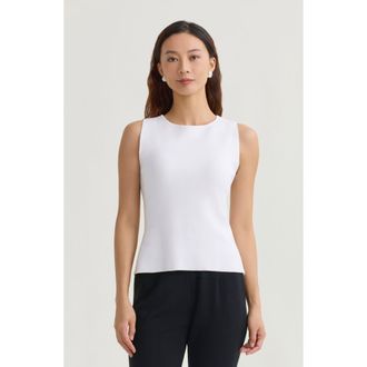 Ming Wang Boat Neck Soft Knit Ribbed Tank in White at Nordstrom, Size Xx-Small