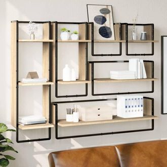 vidaXL Vidaxl - Estantes Pared Con Barras 6 Pzas Madera Ingenier&iacute;a Roble Sonoma
