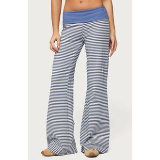 Edikted Meggy Colorblock Stripe Foldover Pants in Light-Blue-And-White at Nordstrom, Size X-Small