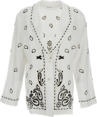 P.A.R.O.S.H. Embroidered Linen Jacket with Classic Lapels