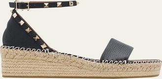 Valentino Garavani Rockstud Leather Flatform Espadrille Sandals