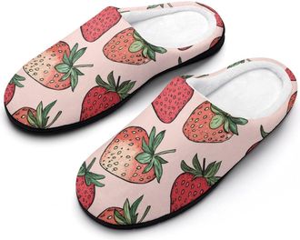 Generic Strawberry Cotton Slippers for Women Indoor Outdoor Slipper Slip-On Memory Foam Home Shoes