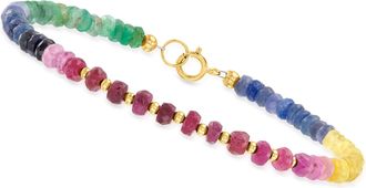 Canaria Canaria 18.00- Multicolored Sapphire and Ruby Bead Bracelet in 10kt Yellow Gold
