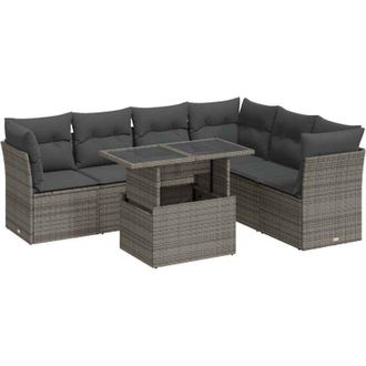 vidaXL Set De Sof&aacute;s De Jard&iacute;n 7 Pzas Con Cojines Rat&aacute;n Sint&eacute;tico Gris Vidaxl