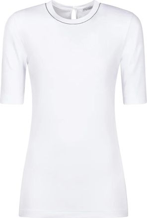 Brunello Cucinelli Monili-detail Katoenen T-shirt - Dames - T-shirts - Wit - XL - Katoen - Tops