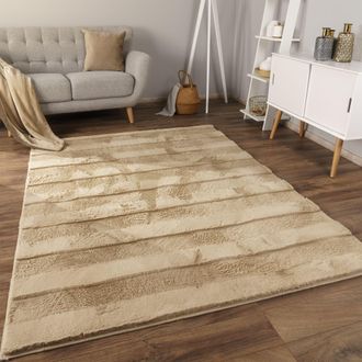 Paco Home Paco Home - Alfombra De Sala Con Pelo Corto, Estilo Escandinavo Abstracto Japandi Boho, Con Efecto 3d, Uni Crema 120x160 Cm, Beige 4