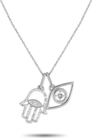 Luxury Bazaar 14K White Gold 0.10ct Diamond Hamsa Pendant Necklace PN15480-W
